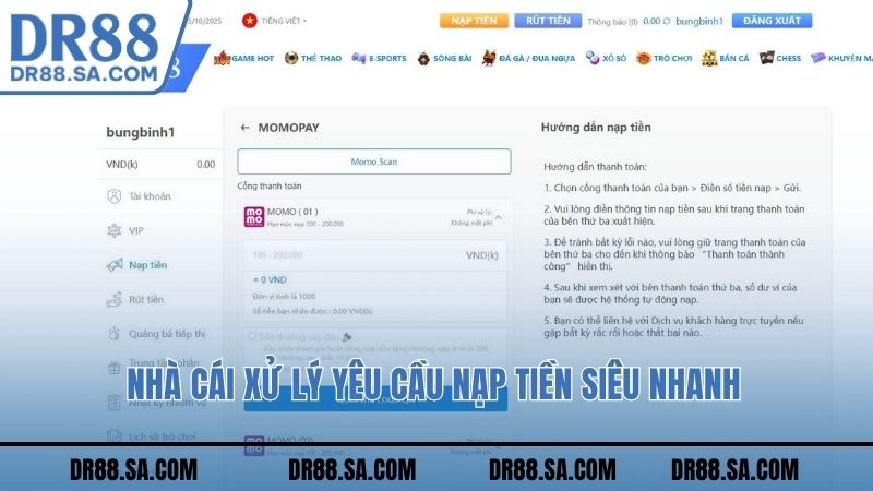 Nhà cái xử lý yêu cầu nạp tiền siêu nhanh